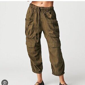 Free People Rock and Crop It Linen Cargo Pants